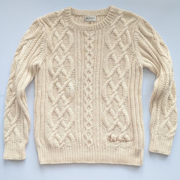 Luis Trenker Mens medium Cotton Aran Cableknit Fisherman sweater Cream/Off-white - Picture 1 of 4